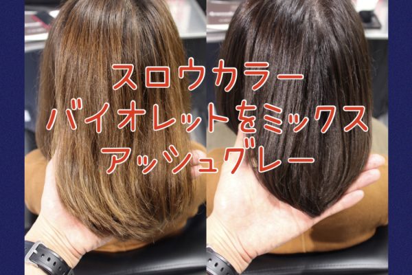 【黄色く褪色する方にオススメ】スロウカラーのアッシュグレーにヴァイオレットをミックスしよう☆