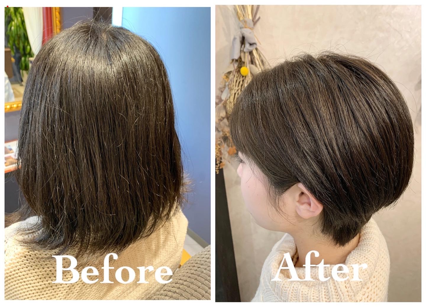 ブリーチなしアッシュグレーのビフォーアフター