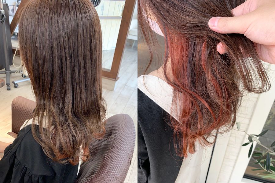 ロング × オレンジのインナーカラー