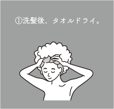 ①洗髪後、タオルドライ。